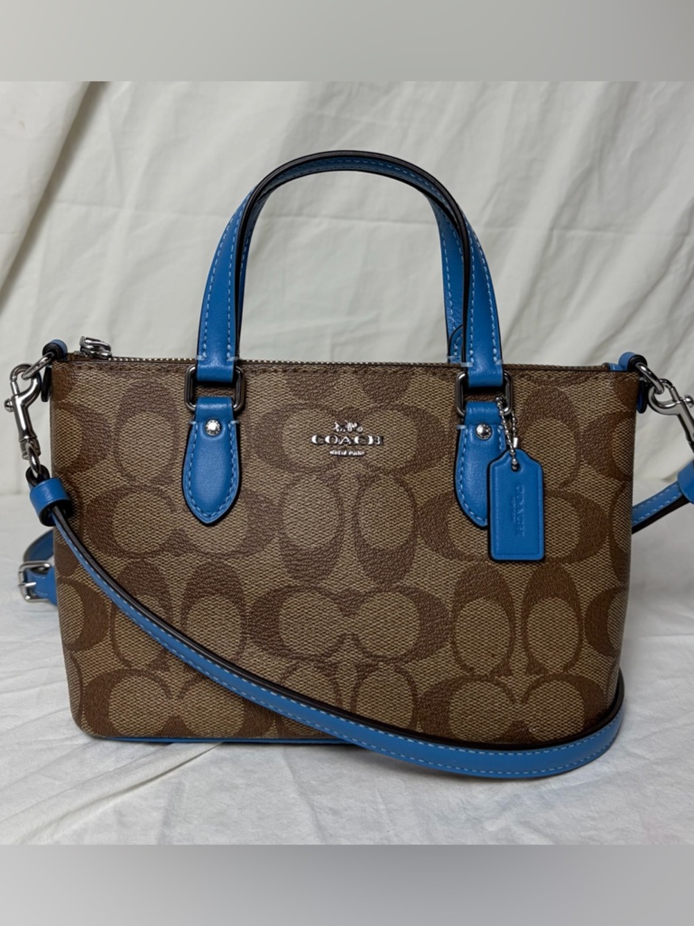 Coach Mini Gallery Tote CH468 Signature Canvas Blue Leather Like New